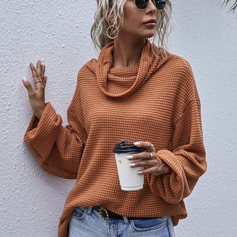 Mauve Oversized cowl neck wide long sleeve top - Picture 3 of 15